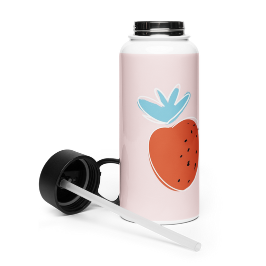 Stainless steel water bottle with a straw lid